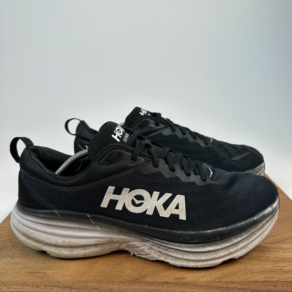 Mens Hoka One One Bondi 8 Black Athletic Running Sneakers‎ Shoes Size 13 EE